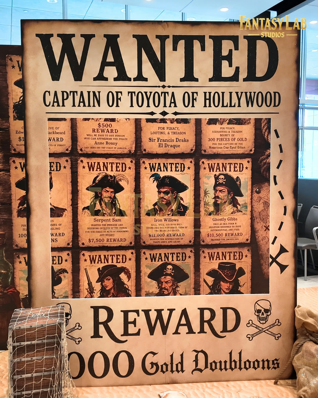 Themed wanted-poster sign board