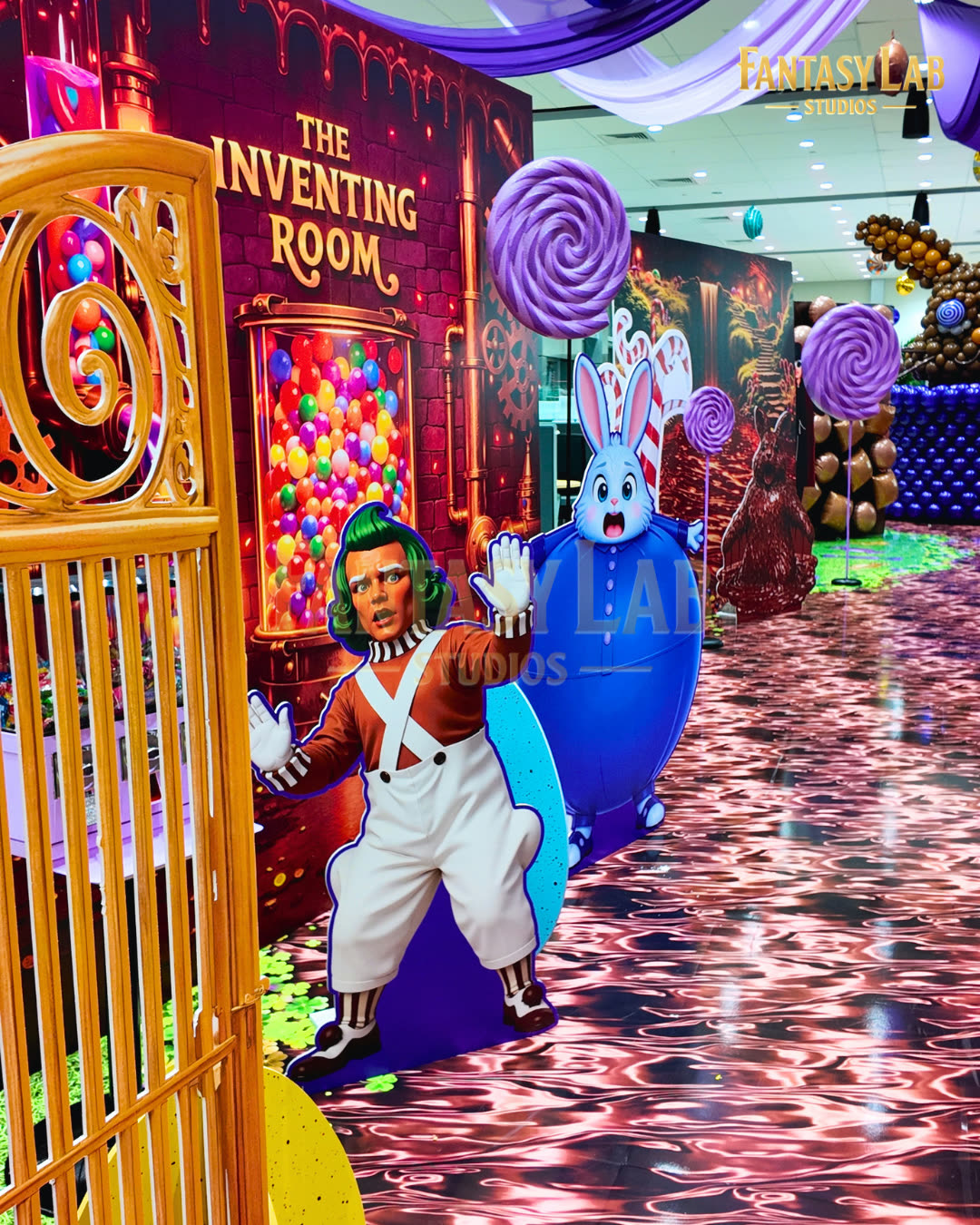 Character standee at a themed entrance