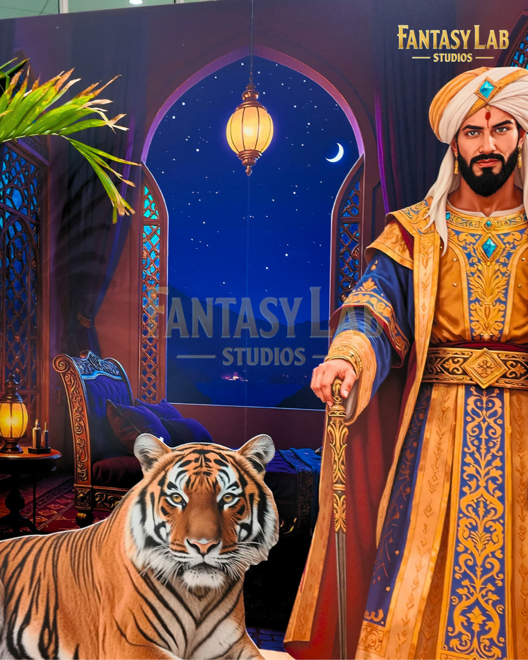 Life-size character standees with a themed backdrop